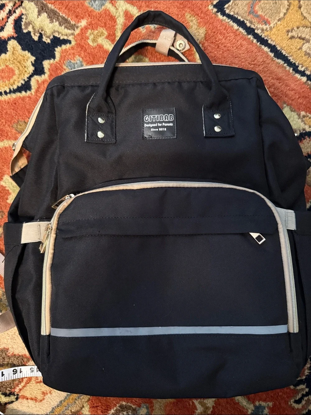 Citibab Black Travel Diaperbag Backpack with Tan Trim